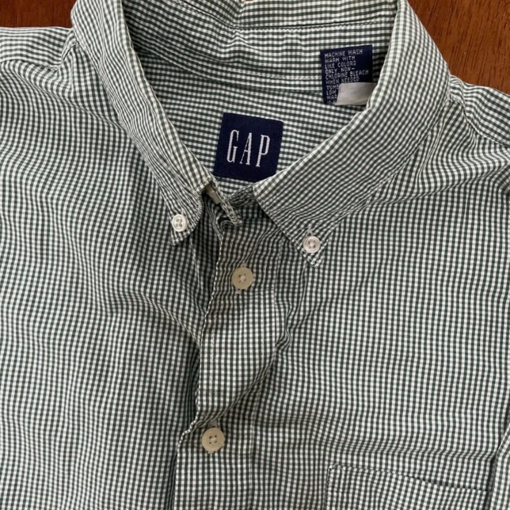 Gap Button Up Shirt Men's Medium Green Check Long Sleeve GENTLY USED